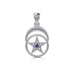 LUNÁRNÍ PENTAGRAM S AMETYSTEM, STŘÍBRNÝ PŘÍVĚSEK, AG 925 - PŘÍVĚSKY - STŘÍBRNÉ ŠPERKY