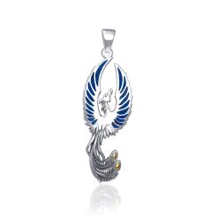 PHOENIX, talisman, stříbrný šperk, paua mušle, Ag 925