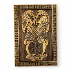 HUGINN A MUNINN, VEGVISÍR - DŘEVĚNÝ NÁSTĚNNÝ OBRAZ 21X30CM - DŘEVĚNÉ OBRAZY - HOME DECOR