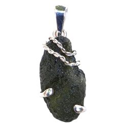 Silver Pendant with Moldavite, Sterling Silver 925