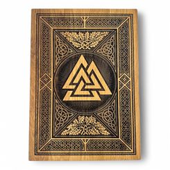 VELKÝ VALKNUT S ORNAMETY, NÁSTĚNNÁ DEKORACE, DŘEVO 32X44CM - DŘEVĚNÉ OBRAZY - HOME DECOR