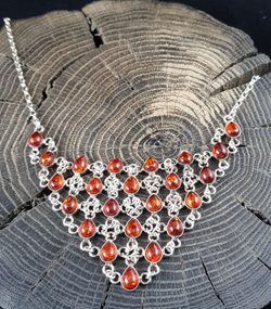 MARINA, Jantar, náhrdelník, stříbro 925