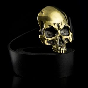 SKULL, PŘEZKA NA OPASEK, MOSAZ - SPONY A KOVÁNÍ - SEDLÁŘSTVÍ