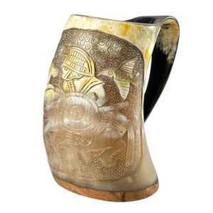 ODIN A SLEIPNIR, VIKINGSKÝ POHÁR Z ROHOVINY - ROHY NA PITÍ - STOLOVÁNÍ