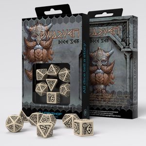 DWARVEN BEIGE A BLACK, SADA TRPASLIČÍCH RPG HRACÍCH KOSTEK - HRACÍ KOSTKY - HRY A KNIHY
