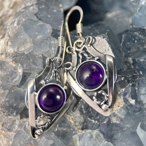 AMALIE, SECESNÍ ŠPERK, STŘÍBRNÉ NÁUŠNICE S AMETYSTEM, AG 925 - NÁUŠNICE - STŘÍBRNÉ ŠPERKY