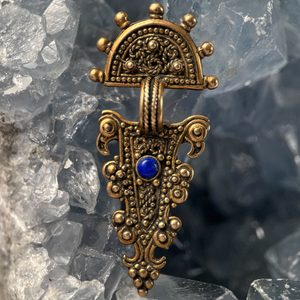 ORLÍ HLAVY STŘEDOVĚKÝ PŘÍVĚŠEK, ŠPERK, BRONZ, LAPIS LAZULI - PŘÍVĚSKY - ŠPERKY