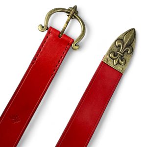 FLEUR DE LIS, KOŽENÝ HISTORICKÝ OPASEK, ČERVENÝ - OPASKY Z KŮŽE - SEDLÁŘSTVÍ