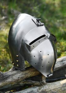 NĚMECKÝ BASCINET KLAPPVISOR, STŘEDOVĚKÁ PŘILBA, 2 MM PLECH - STŘEDOVĚKÉ PŘILBY - ZBROJE