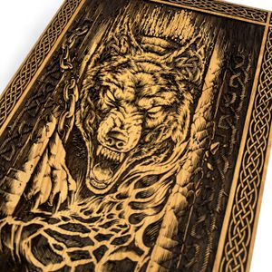 FENRIR - VLK ZBAVENÝ ŘETĚZŮ NÁSTĚNNÁ DEKORACE, DŘEVO 32X46CM - DŘEVĚNÉ OBRAZY - HOME DECOR