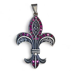 FLEUR DE LIS, STŘÍBRNÝ PŘÍVĚSEK S RUBÍNY, AG 925 - PŘÍVĚSKY - STŘÍBRNÉ ŠPERKY