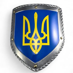 TRYZUB - UKRAJINA, STŘEDOVĚKÝ ŠTÍT - KOV, RUČNÍ PRÁCE - DEKORATIVNÍ ŠTÍTY - ZBROJE