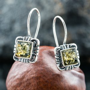 VINLAND, STŘÍBRNÉ NÁUŠNICE S JANTAREM, AG 925 - NÁUŠNICE - STŘÍBRNÉ ŠPERKY