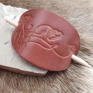 VLČÍ MÁK, KOŽENÁ SPONA DO VLASŮ, HNĚDÁ - KOŽENÉ ŠPERKY - SEDLÁŘSTVÍ