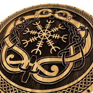 HELM OF AWE, ISLANDSKÝ MAGICKÝ ZNAK, DŘEVĚNÝ NÁSTĚNNÝ OBRAZ 32CM - DŘEVĚNÉ OBRAZY - HOME DECOR