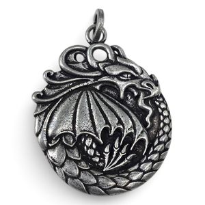 Ouroboros Pendant, Dragon of Eternity, Antique Silver