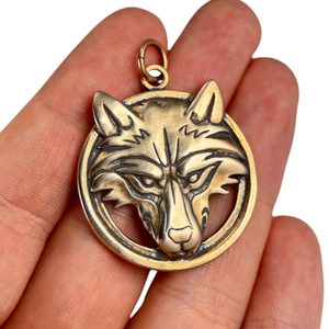 VLK - VLČÍ HLAVA V KRUHU, AMULET BRONZ - PŘÍVĚSKY - ŠPERKY