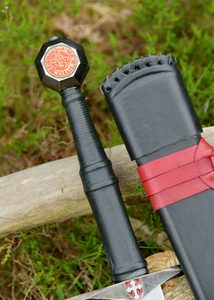 JEDENAPŮLRUČNÍ MEČ TEMPLÁŘSKÝ S KOŽENOU POCHVOU - STŘEDOVĚKÉ MEČE - ZBRANĚ