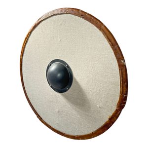 KULATÝ VIKINSKÝ ŠTÍT, PŘEKLIŽKA, LEN, SUROVÁ KŮŽE 70CM - VIKINSKÉ ŠTÍTY - ZBROJE
