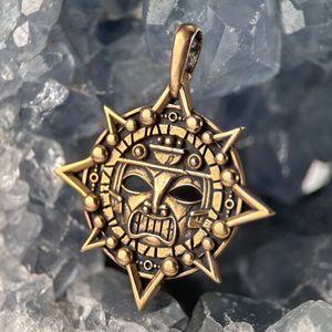AZTÉCKÁ MASKA, AMULET, PŘÍVĚSEK, BRONZ - PŘÍVĚSKY - ŠPERKY
