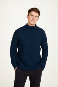 SVETR S LÍMCEM NA KNOFLÍKY, MERINO VLNA, MODRÝ - VLNĚNÉ SVETRY - MÓDA