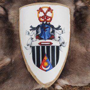 STŘEDOVĚKÝ ŠTÍT, MALOVANÝ NA ZAKÁZKU - ŠTÍTY STŘEDOVĚKÉ - ZBROJE