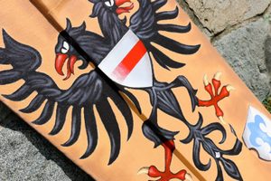 PAVÉZA, RUČNĚ MALOVANÝ DŘEVĚNÝ ŠTÍT ORLICE - DEKORATIVNÍ ŠTÍTY - ZBROJE