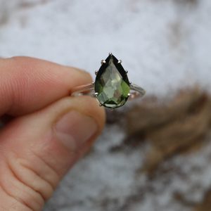 GABRETA, LUXUSNÍ STŘÍBRNÝ PRSTEN S VLTAVÍNEM, AG 925 - ŠPERKY S VLTAVÍNY - STŘÍBRNÉ ŠPERKY