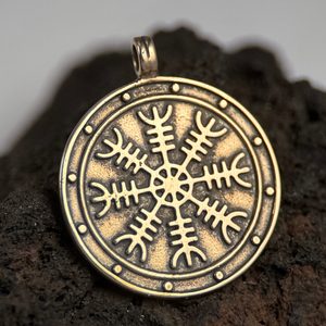AEGISHJALMUR, ISLANDSKÁ MAGICKÁ RUNA, MEDAILON, BRONZ - PŘÍVĚSKY - ŠPERKY