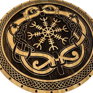 HELM OF AWE, ISLANDSKÝ MAGICKÝ ZNAK, DŘEVĚNÝ NÁSTĚNNÝ OBRAZ 32CM - DŘEVĚNÉ OBRAZY - HOME DECOR