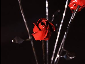 KOVANÁ RŮŽE - ČERVENÁ BARVA - KOVANÉ VÝROBKY - KOVÁŘSTVÍ A MINCE