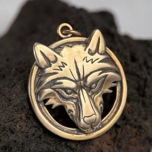 VLK - VLČÍ HLAVA V KRUHU, AMULET BRONZ - PŘÍVĚSKY - ŠPERKY