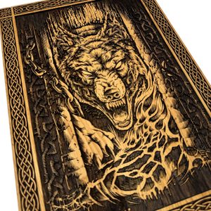 FENRIR - VLK ZBAVENÝ ŘETĚZŮ NÁSTĚNNÁ DEKORACE, DŘEVO 32X46CM - DŘEVĚNÉ OBRAZY - HOME DECOR