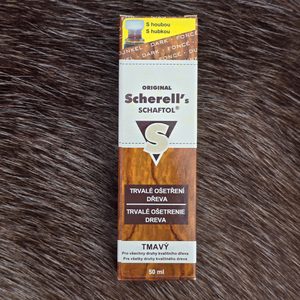 SCHAFTOL OLEJ NA PAŽBY A STŘENKY, TMAVO-HNĚDÝ S HOUBIČKOU, 50ML - PŘÍSLUŠENSTVÍ PRO NOŽE - ZBRANĚ