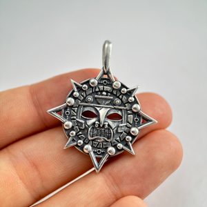 AZTÉCKÁ MASKA, AMULET, STŘÍBRNÝ PŘÍVĚSEK, AG 925 - PŘÍVĚSKY - STŘÍBRNÉ ŠPERKY