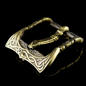 Brass belt buckle with a Viking axe design