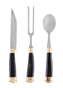 Three-piece cutlery set with horn handles and leather sheath