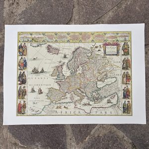 HISTORICKÁ MAPA EUROPA RECENS DESCRIPTA, GUILIELMO BLAEUW, RUČNÍ PAPÍR - PLAKÁTY - HOME DECOR