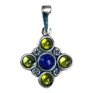 PRAGA, STŘEDOVĚKÝ STŘÍBRNÝ PŘÍVĚSEK, PERIDOT A LAPIS LAZULI, AG 925/1000 - PŘÍVĚSKY - STŘÍBRNÉ ŠPERKY