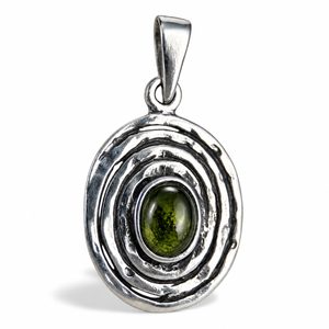 STŘÍBRNÝ PŘÍVĚSEK S VLTAVÍNEM, STUDÁNKA, AG 925 - ŠPERKY S VLTAVÍNY - STŘÍBRNÉ ŠPERKY