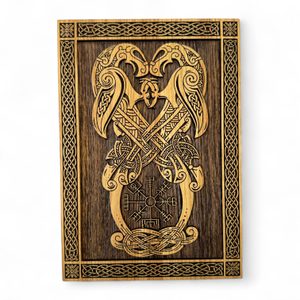 HUGINN A MUNINN, VEGVISÍR - DŘEVĚNÝ NÁSTĚNNÝ OBRAZ 21X30CM - DŘEVĚNÉ OBRAZY - HOME DECOR