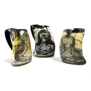 THOROVO KLADIVO, VIKINGSKÝ POHÁR Z ROHOVINY - ROHY SE ZDOBENÍM - STOLOVÁNÍ