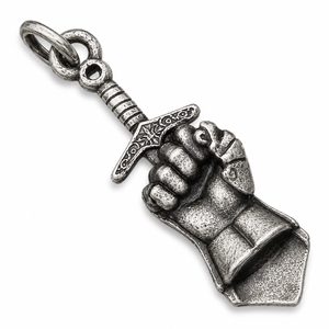 STŘEDOVĚKÝ PŘÍVĚŠEK, RUKAVICE A MEČ, ZINEK - STŘEDOVĚKÉ AMULETY - ŠPERKY