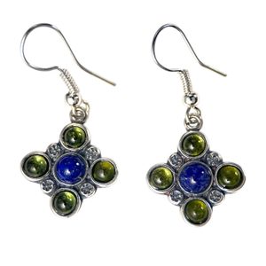 PRAGA, STŘEDOVĚKÉ STŘÍBRNÉ NÁUŠNICE, PERIDOT A LAPIS LAZULI, AG 925/1000 - NÁUŠNICE - STŘÍBRNÉ ŠPERKY