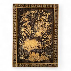 FENRIR - VLK ZBAVENÝ ŘETĚZŮ NÁSTĚNNÁ DEKORACE, DŘEVO 32X46CM - DŘEVĚNÉ OBRAZY - HOME DECOR
