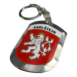 KARLŠTEJN, STŘEDOVĚKÝ ŠTÍT, KLÍČENKA, KOV, RUČNÍ PRÁCE - KLÍČENKY Z KOVU - ŠPERKY