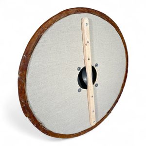 KULATÝ VIKINSKÝ ŠTÍT, PŘEKLIŽKA, LEN, SUROVÁ KŮŽE 70CM - VIKINSKÉ ŠTÍTY - ZBROJE