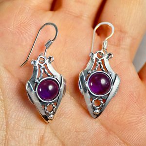 AMALIE, SECESNÍ ŠPERK, STŘÍBRNÉ NÁUŠNICE S AMETYSTEM, AG 925 - NÁUŠNICE - STŘÍBRNÉ ŠPERKY