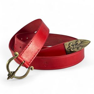 FLEUR DE LIS, KOŽENÝ HISTORICKÝ OPASEK, ČERVENÝ - OPASKY Z KŮŽE - SEDLÁŘSTVÍ