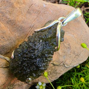 Silver Pendant with Moldavite, 925 Silver